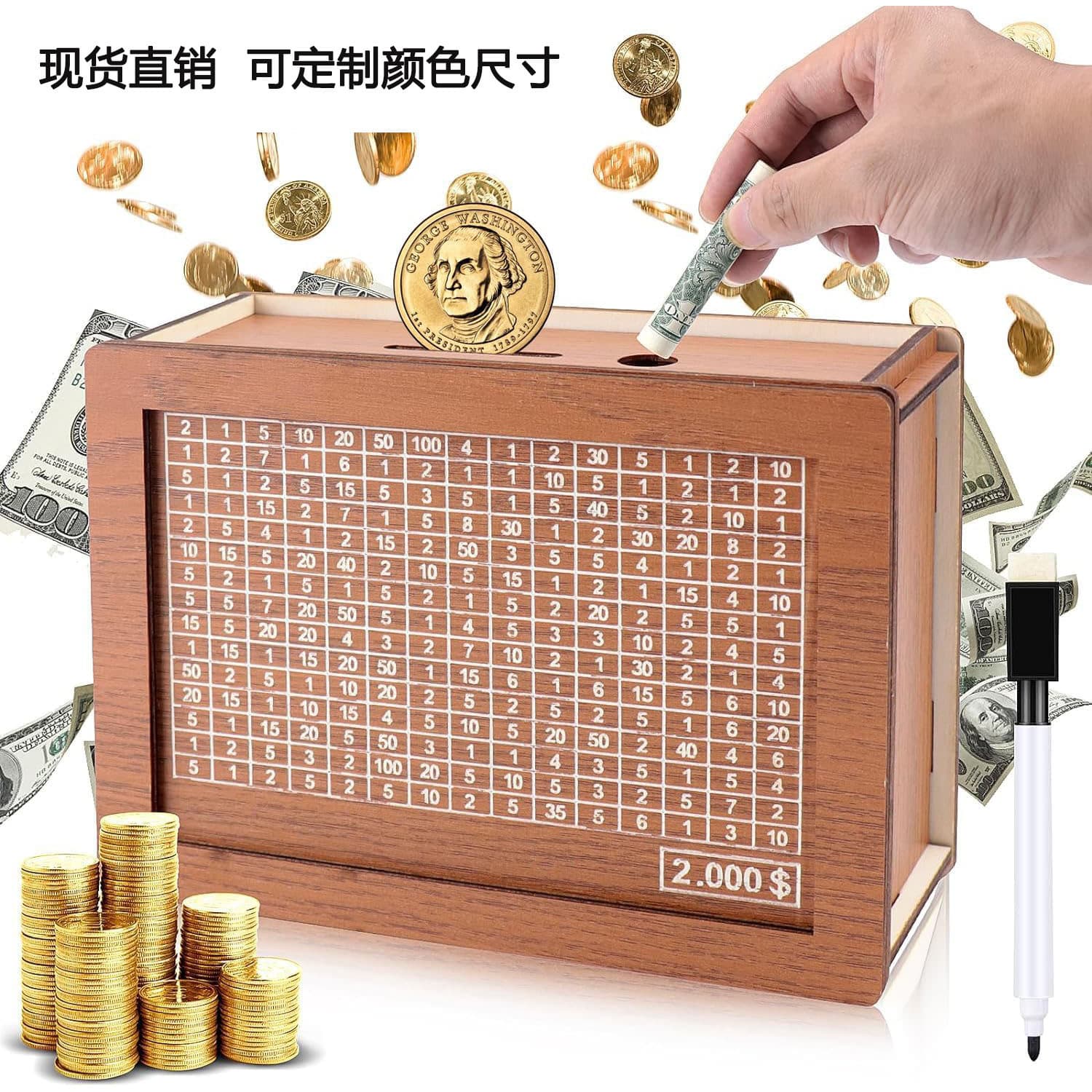 Cross-border new dollar spot MoneyBox with Counter change storage plan wooden piggy bank