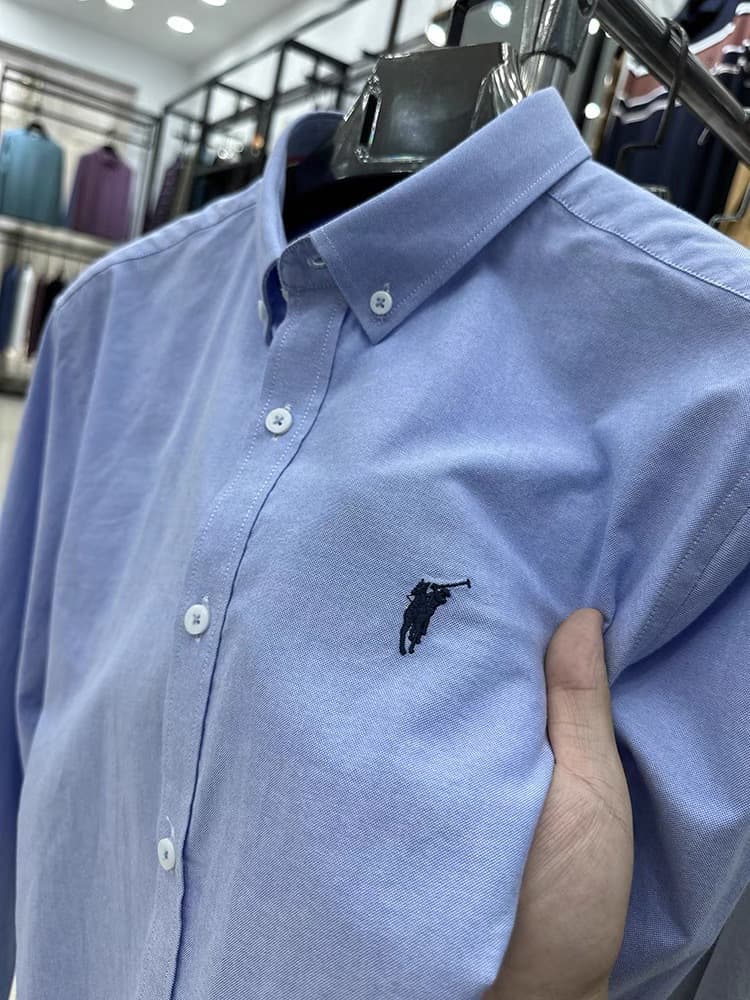 100% Cotton Men's Long Sleeve Shirt Paul Embroidery Spring Autumn Oxford Solid Color Casual Shirt