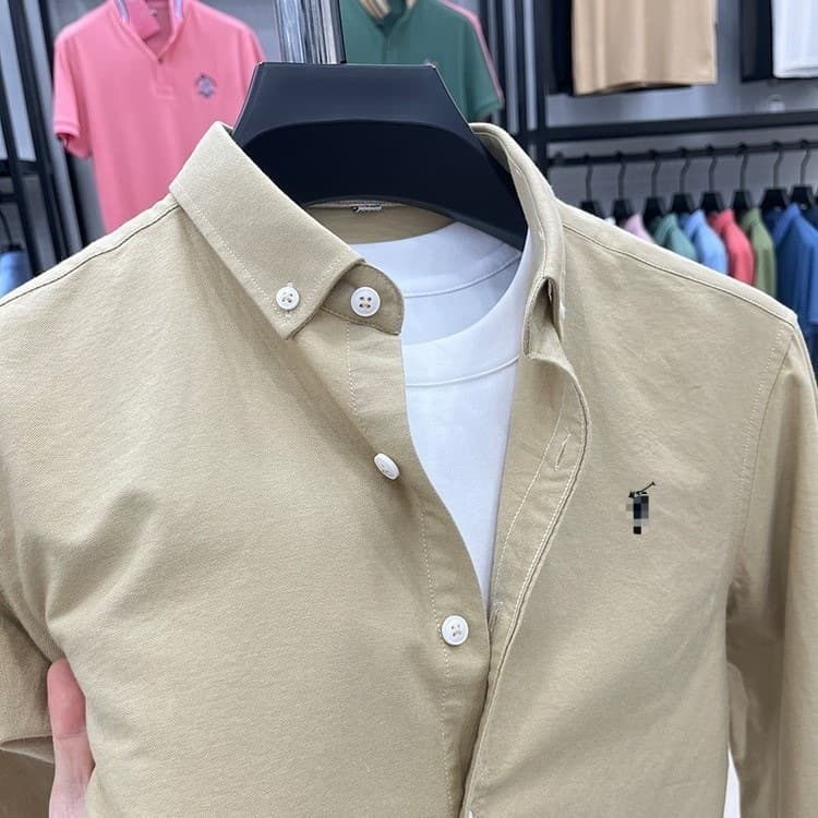 2026 Spring New Pony Logo Pure Cotton Long Sleeve Shirt Men's Pull Pony Logo Casual Oxford Cloth Shirt