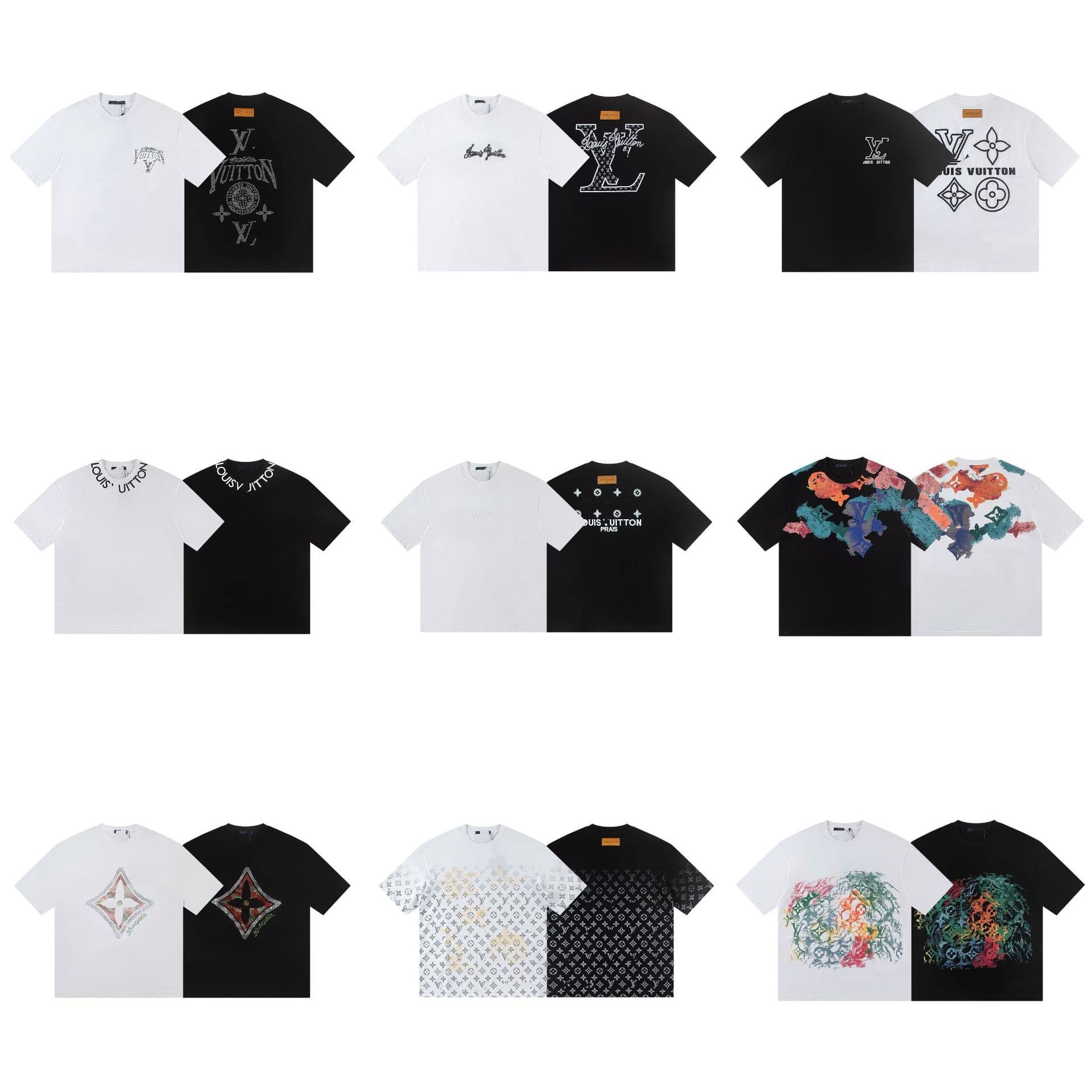 Cross-border Correct High Version LV Short Sleeve Summer Trendy Brand New L Classic LOGO Rhinestone Loose T-Shirt for Men and Women