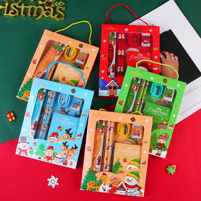 Christmas Gift Stationery Set Creative Cartoon 6-Piece Handheld Gift Box Christmas Student Prize Set Wholesale