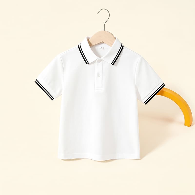 2026 New Children's Polo Shirt 63% Cotton 37% Polyester Short Sleeve School Uniform T-Shirt White Top for Boys and Girls