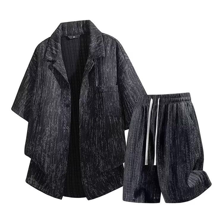 Textured Tie-Dye Shirt Set for Men, Summer Trendy Plus Size Loose Casual Short Sleeve Shirt Two-Piece Set