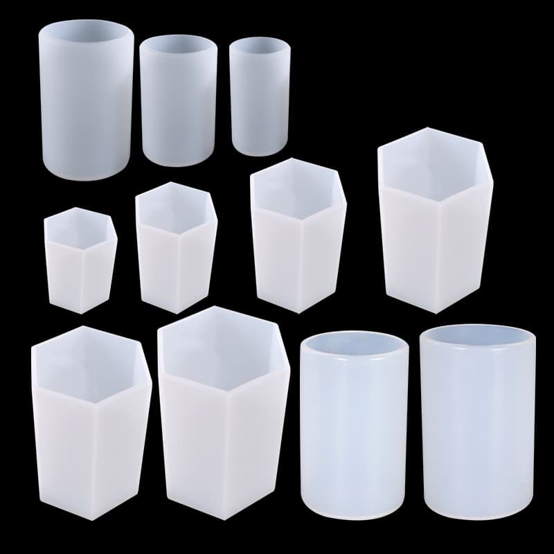 Amazon DIY Epoxy Mirror Hexagon Cylinder Hexagonal Prism Candle Holder Plaster Candle Silicone Mold Wholesale