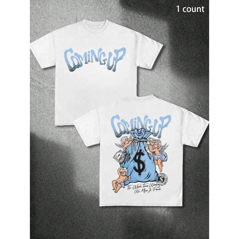 【Cross-border EU Size】Men's Angel & Money Bag Print Round Neck Tee