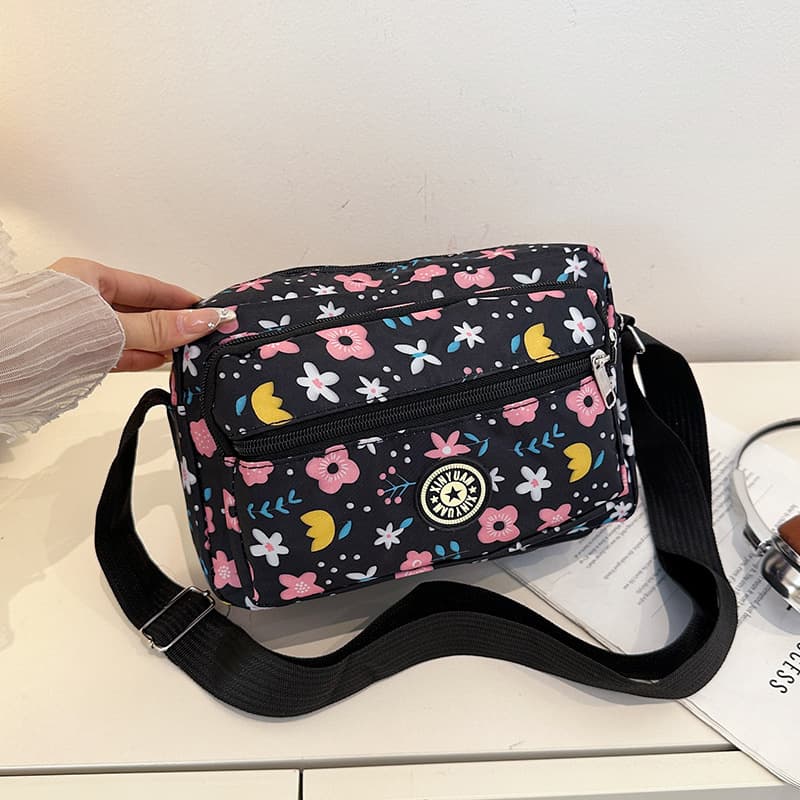 New Women's Waterproof Nylon Small Bag, Versatile Ins Style Fashionable Large Capacity Floral Bag, Middle-aged Crossbody Bag