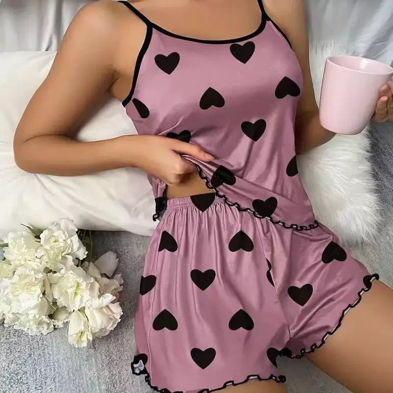 Hot-selling European and American summer women's pajama two-piece set, sexy casual cami tank top and shorts loungewear wholesale