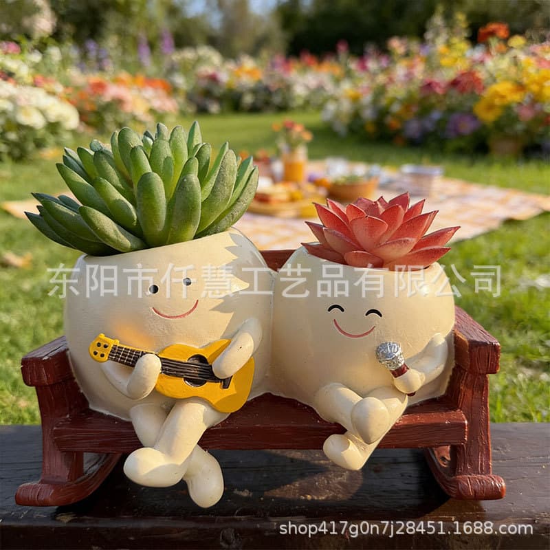 Cross-border Creative Succulent Planter Resin Decorative Ornament Home Garden Singing Style Succulent Planter Craft