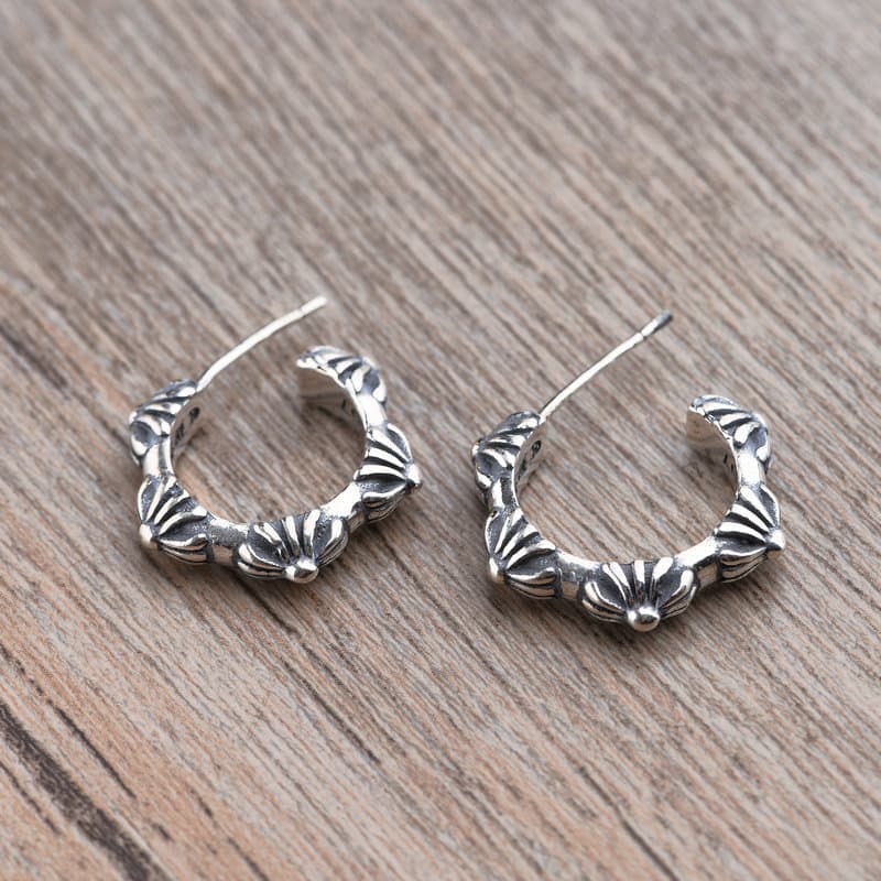 European and American Original 925 Sterling Silver Scout Flower GD Ear Studs Men's Trendy Creative Earrings Thai Silver Earrings Wholesale