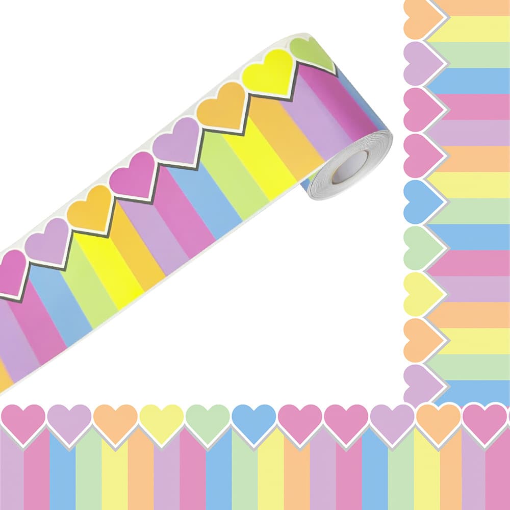 10m Bulletin Board Border Colorful Fantasy Heart-Shaped Frame Blackboard Decorative Paper Handmade Decorative Strip Sticker