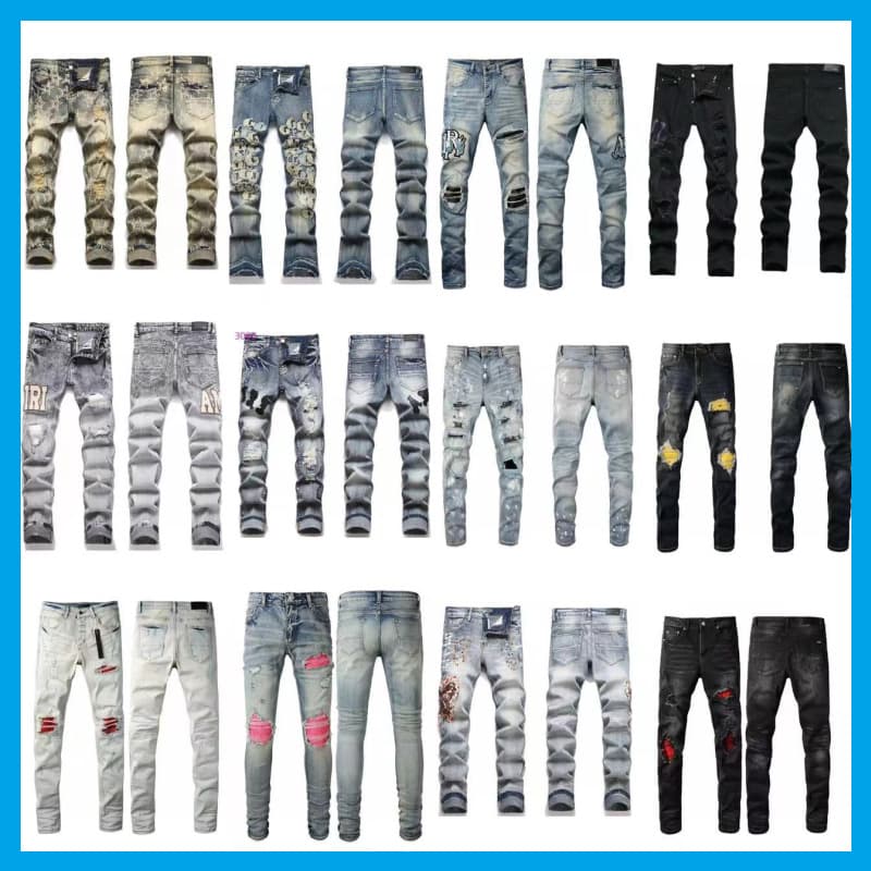 [Cross-border] AM High Street Heavy-Duty Washed Ripped Jeans Original Design Embroidery Unisex