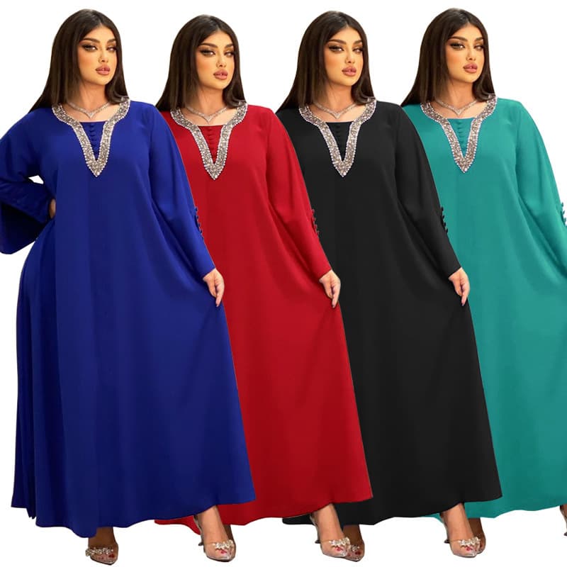 AB264 Cross-border Amazon Hot Selling Women's Fashion Plus Size Hand-beaded Rhinestone Dress