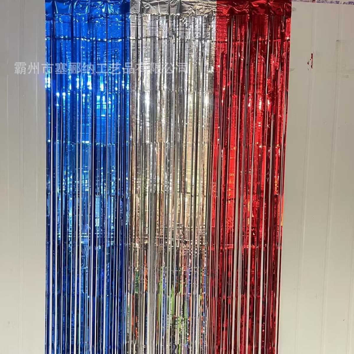Amazon's New Independence Day Rain Silk Curtain Festive Party Decoration Tassel Curtain Red Blue White Bright Rain Silk Curtain