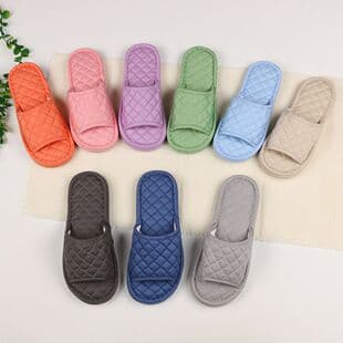 Couple Men and Women Three-Layer Thickened Fabric Slippers Solid Color Indoor Wood Floor Slippers with Rubber Particle Sole Slipper