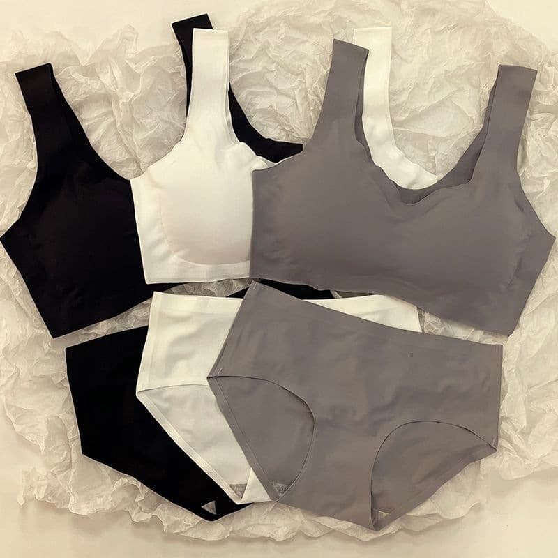 Seamless Thin Wireless Push-Up Bra Set with Ice Silk Fabric, No Underwire, for Students, Crop Top Style