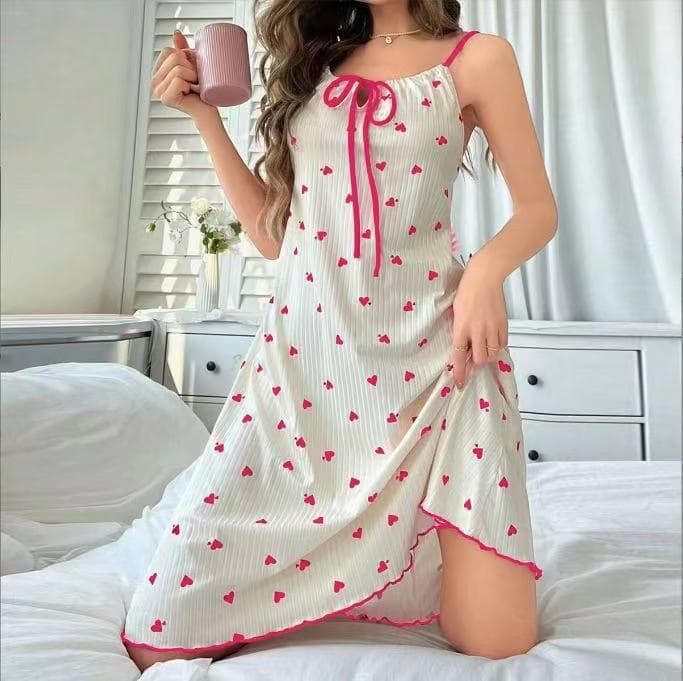 European and American Cross-Border Sexy Casual Camisole Nightgown for Women, Tie-Dye Heart Print, High-End Comfortable Home Dress