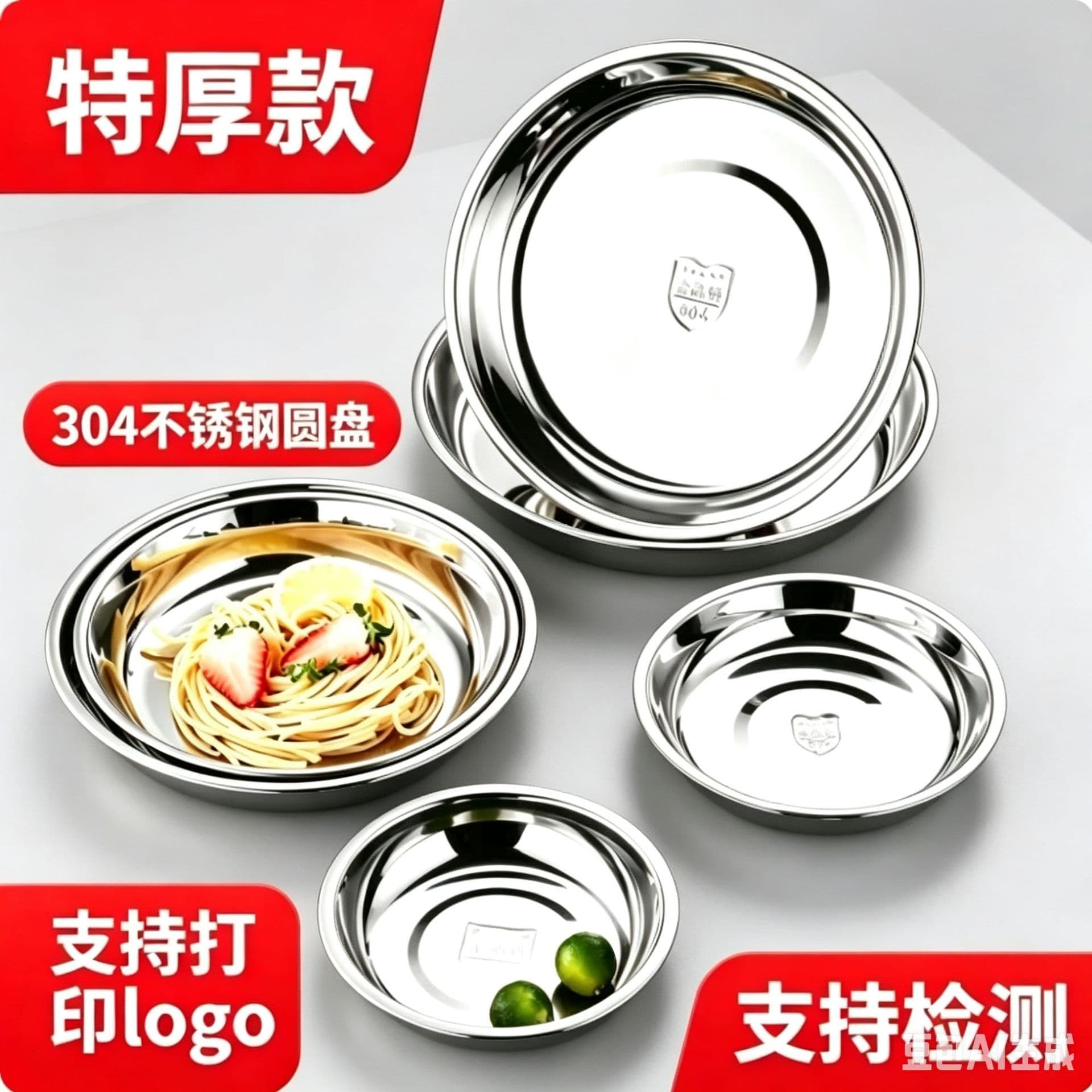 304 stainless steel plate, household round dish, dipping dish, canteen plate, steaming plate, fruit plate, dumpling plate, barbecue plate