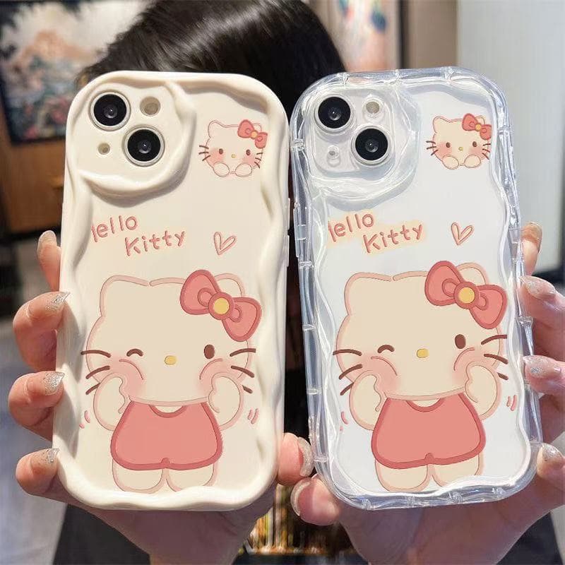 Suitable for KT cat wavy pattern iPhone17PROMAX mobile phone case Apple 12/11 anime 15Pro soft 7 cute