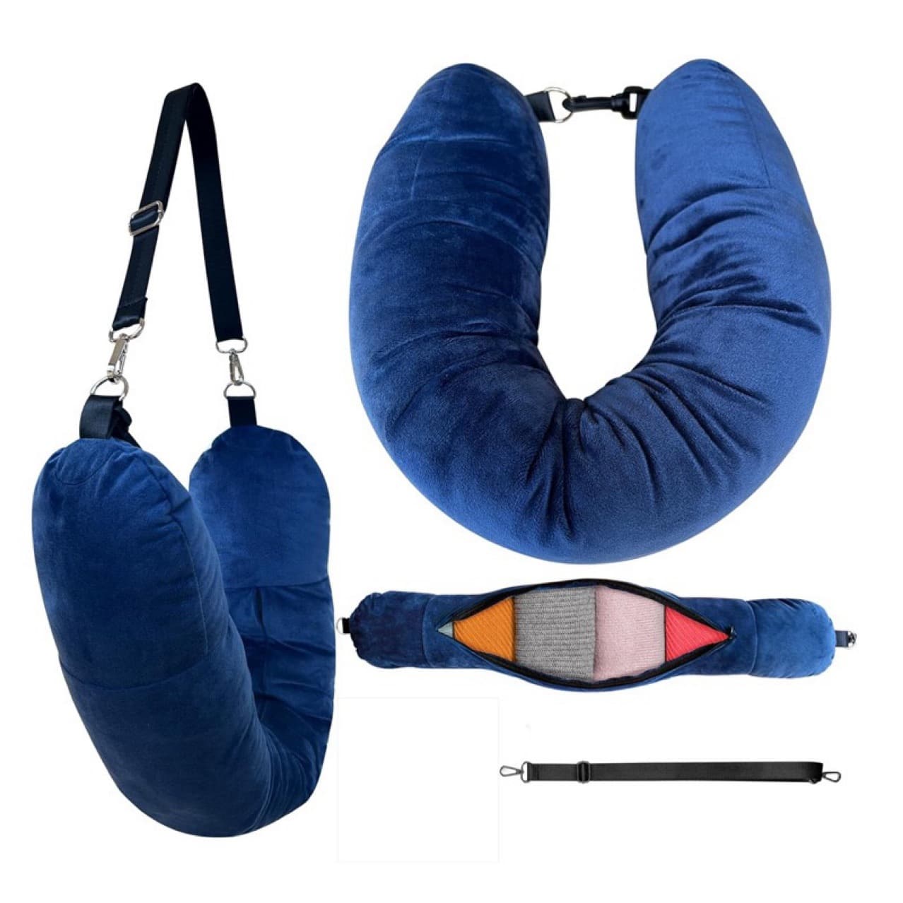 U-shaped travel pillow, multi-functional stuffed clothing/luggage pillow, soft plush stuffed pillow, carry-on bag