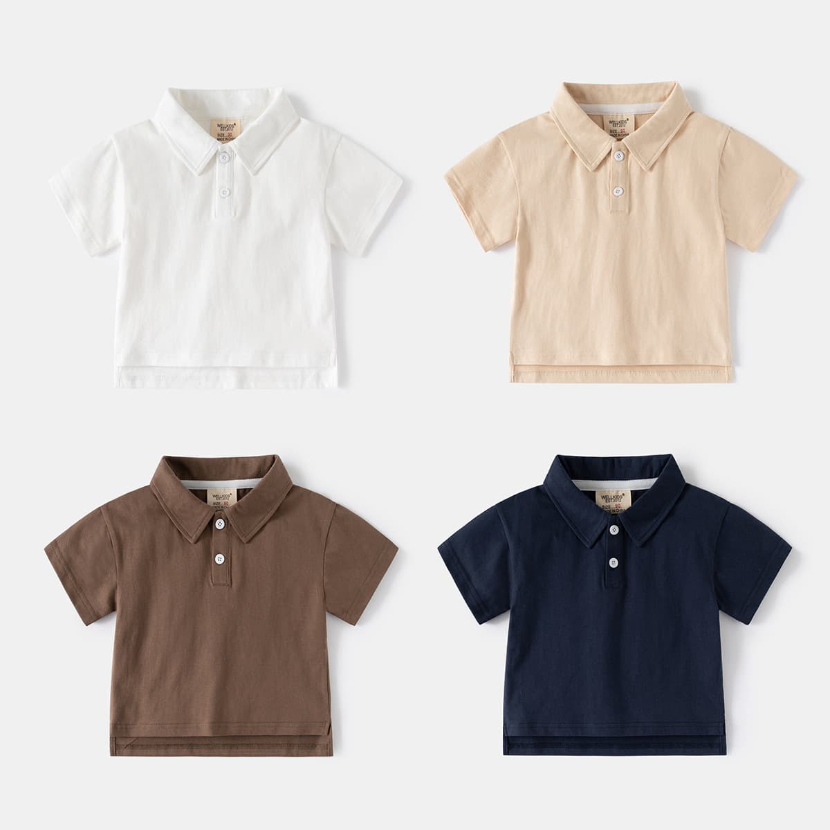 Summer New Children's Solid Color POLO Short Sleeve Collar Button Casual Collar Short Sleeve Cool Summer Handsome Short Sleeve