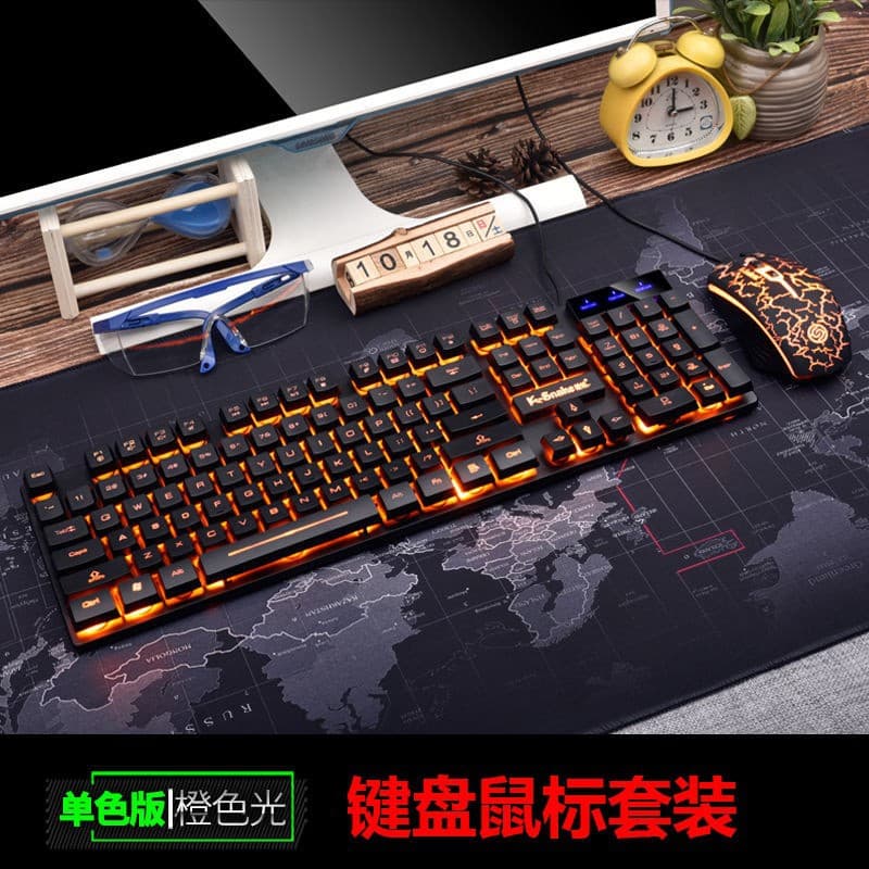 Viper KM320 Wired Keyboard and Mouse Set Floating U+U Orange Letter Transparent Crack Gaming Keyboard Mouse Set