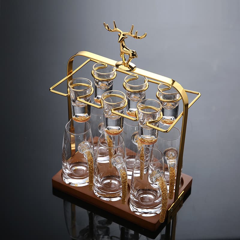 New Chinese Style Liquor Cup Stand, Premium Home Wine Set with Solid Wood Base, Baijiu Glass Holder
