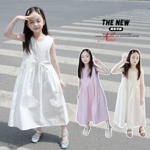 Elegant White Girl's Dress 2025 New Summer Sleeveless Cotton Long Dress Children's Princess Dress