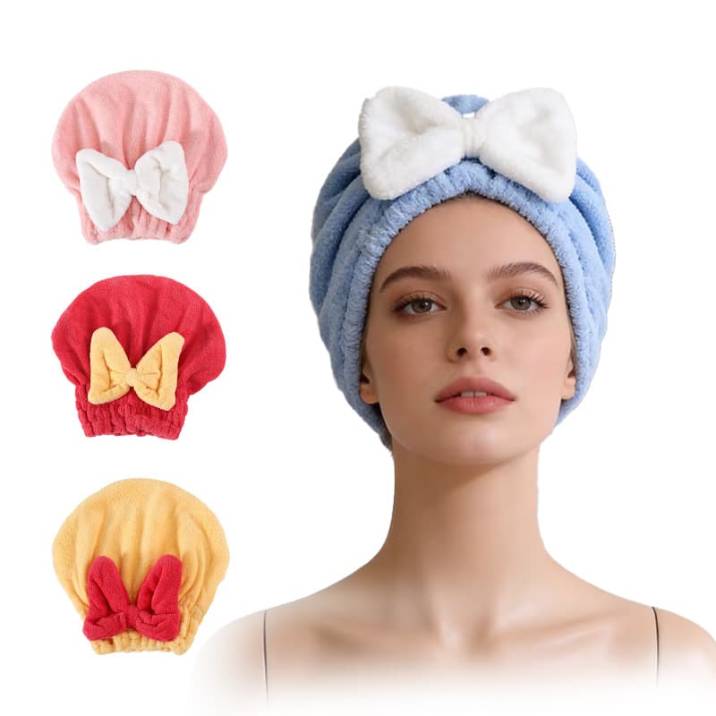 Cross-Border Exclusive Supply of Bow-Knot Hair Drying Caps That Are Absorbent, Quick-Drying, and Non-Shedding, Cute and Thickened Head Wraps from the Source Factory