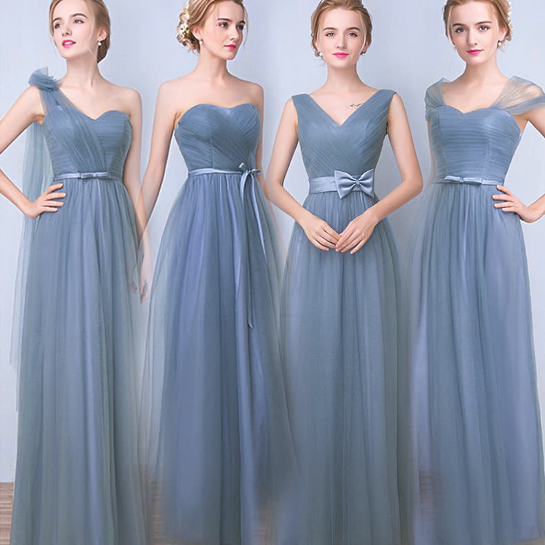 Bridesmaid Dress 2026 New Style Sister Group Banquet Host Graduation Performance Outfit Gray Blue Chinese Style Sleeveless