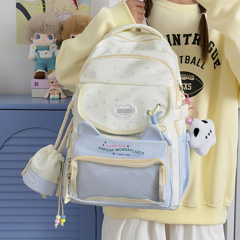 Cute star cat junior high school student schoolbag high school large capacity student backpack small fresh girl pain bag baby bag