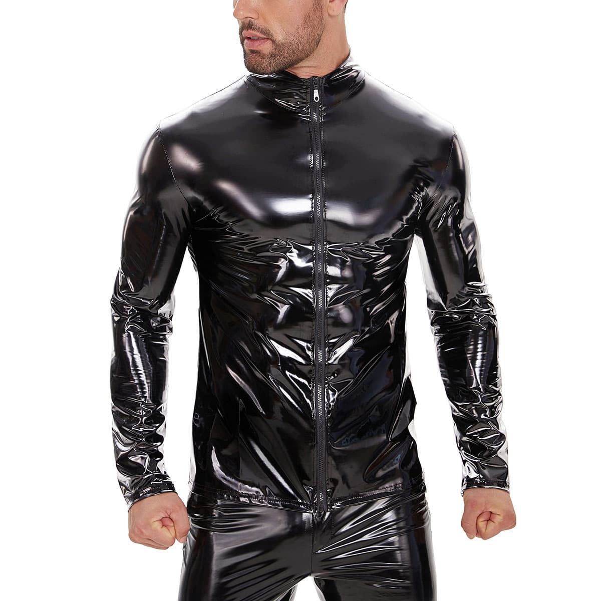 Cross-border Product: European and American Men's PVC High-Gloss Patent Leather Jacket, Sexy Leather Coat, Odorless, Accurate Sizing
