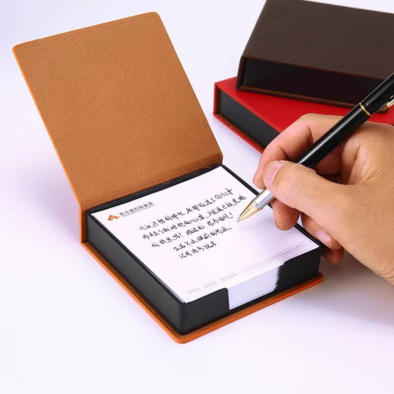 Business Office Sticky Note Box - Ready Stock PU Leather Note Holder, Creative Memo Pad for Company Customization