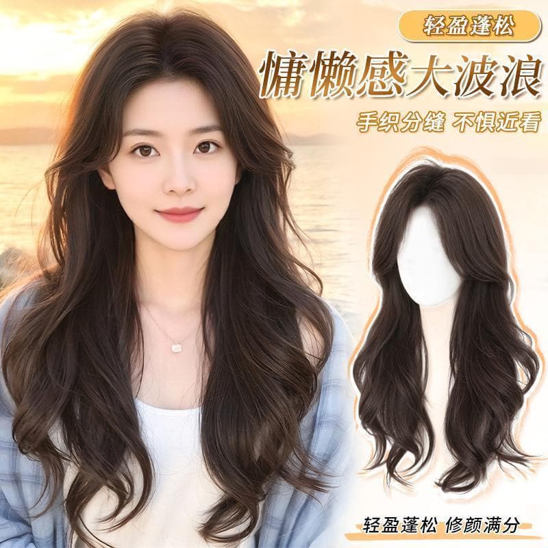 Wig for women with long hair, full headband, curly hair, big wave wig set, wig for women, full headband 60cm, can be coiled