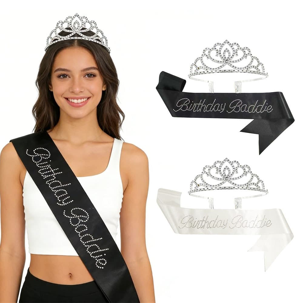 EU/US Cross-border BIRTHDAY BADDIE Birthday Set Rhinestone Strap Crown Birthday Party Decoration