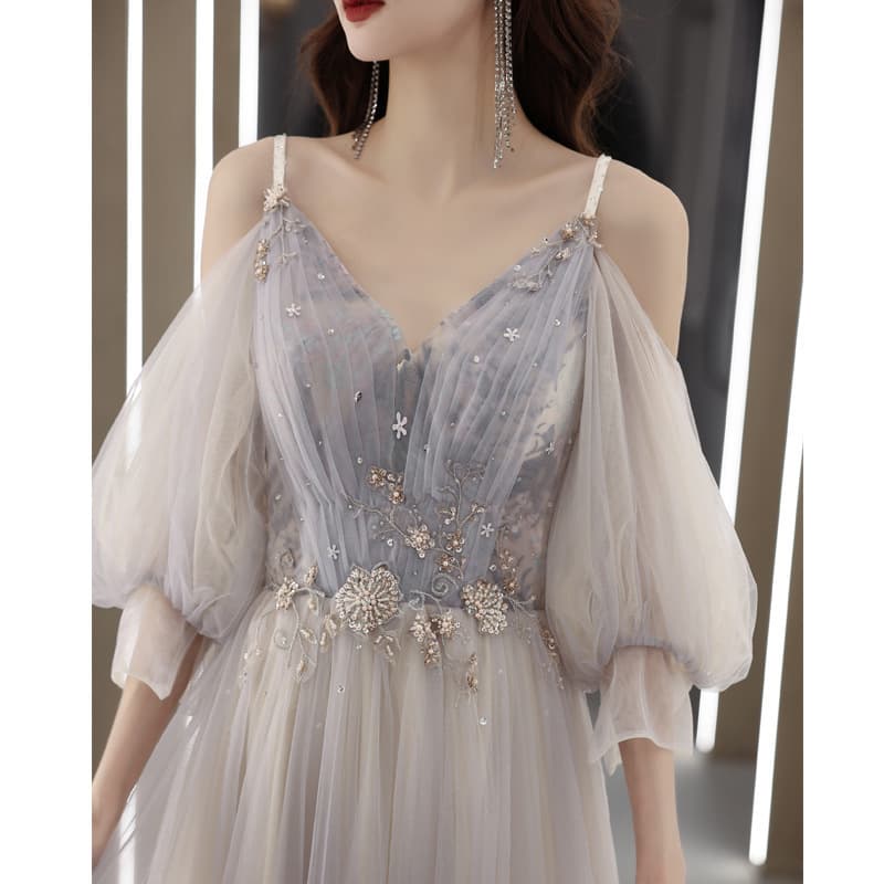 2026 New Women's Evening Gown Elegant Hostess Dress Long Sleeve Ethereal Long Formal Dress for Vocal Art Exam