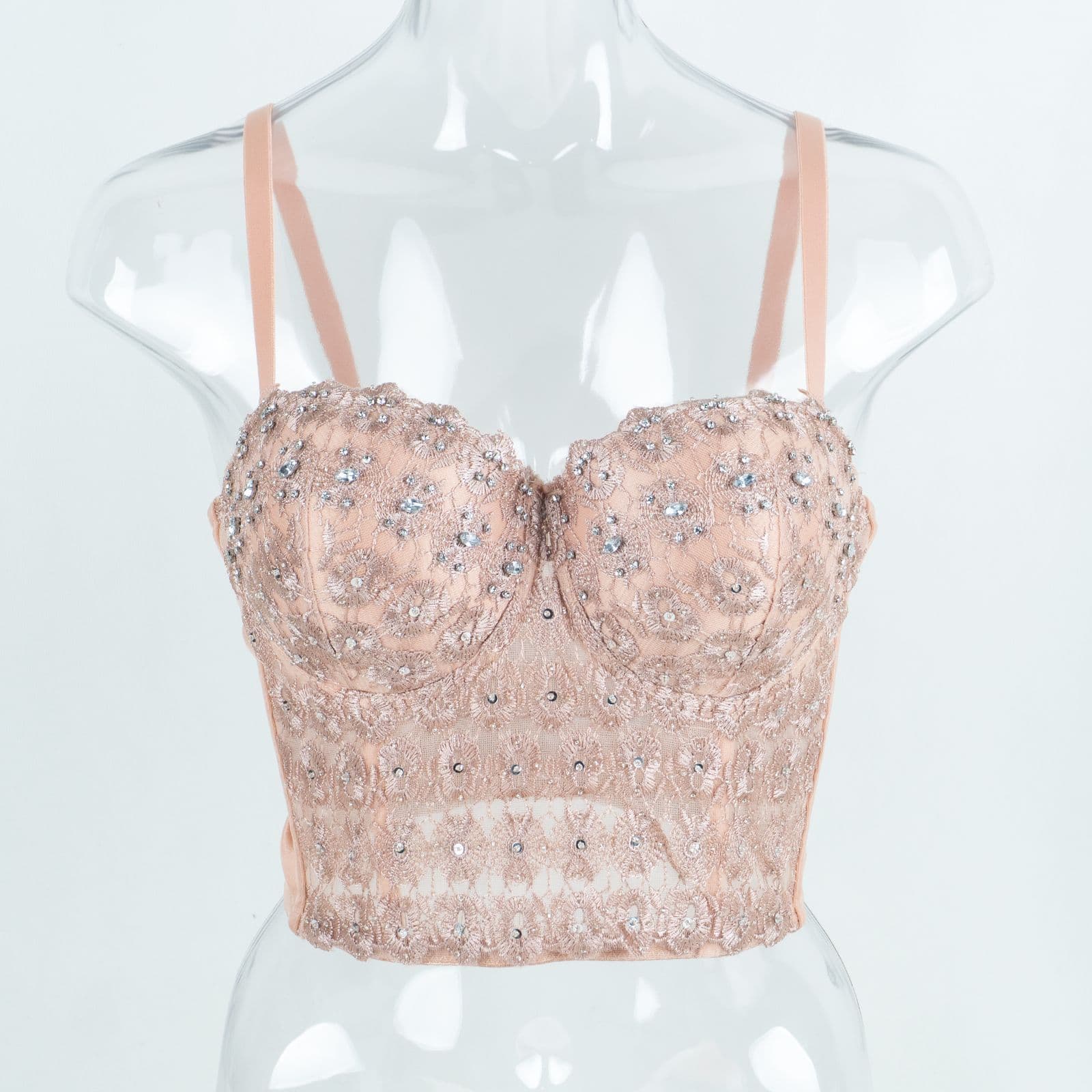 Meihua Lace Camisole Top with Rhinestone Beads, Short and Sexy Belly Dance Fitted Bodycon Bra