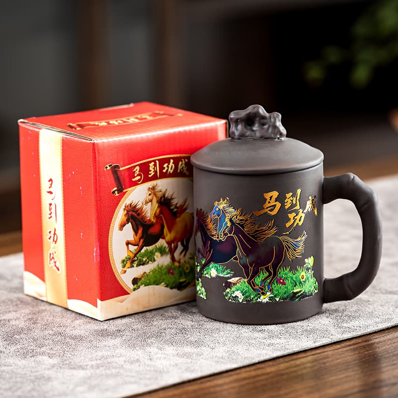 In Stock Purple Clay Temperature-Change Eight Horses Cup, Heat-Sensitive Color-Changing Lid Tea Cup, Purple Clay Cup, Red Clay Master Cup, Ceramic Cup