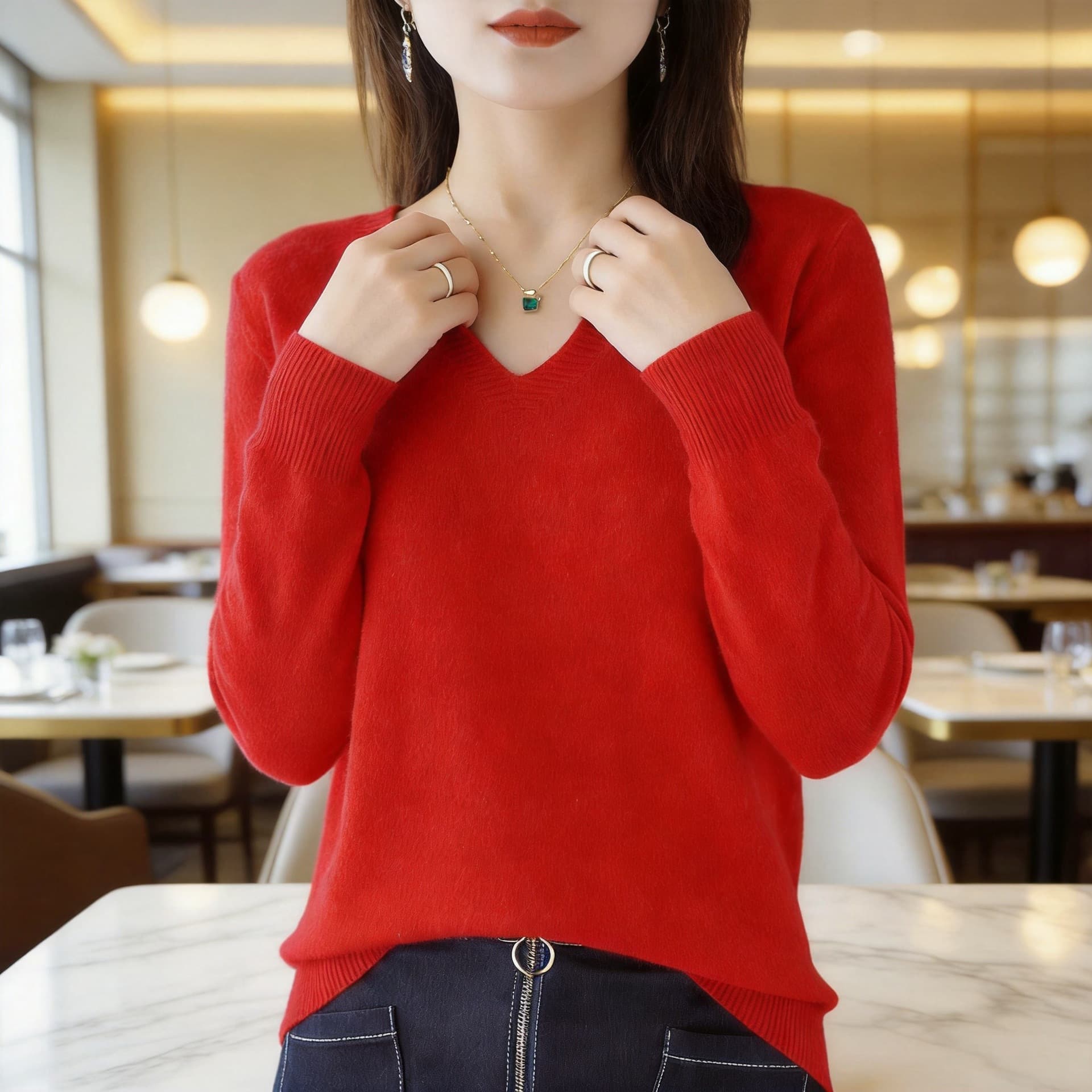 Thin Style 2026 New Solid Color Sweater Pullover, Slimming and Stylish Knitted Base Shirt with V-Neck in White for Summer