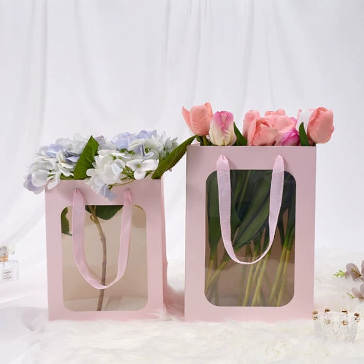 Gift bag, thick gift bag, transparent window handbag, Valentine's Day gift display window paper bag, handbag packaging bag