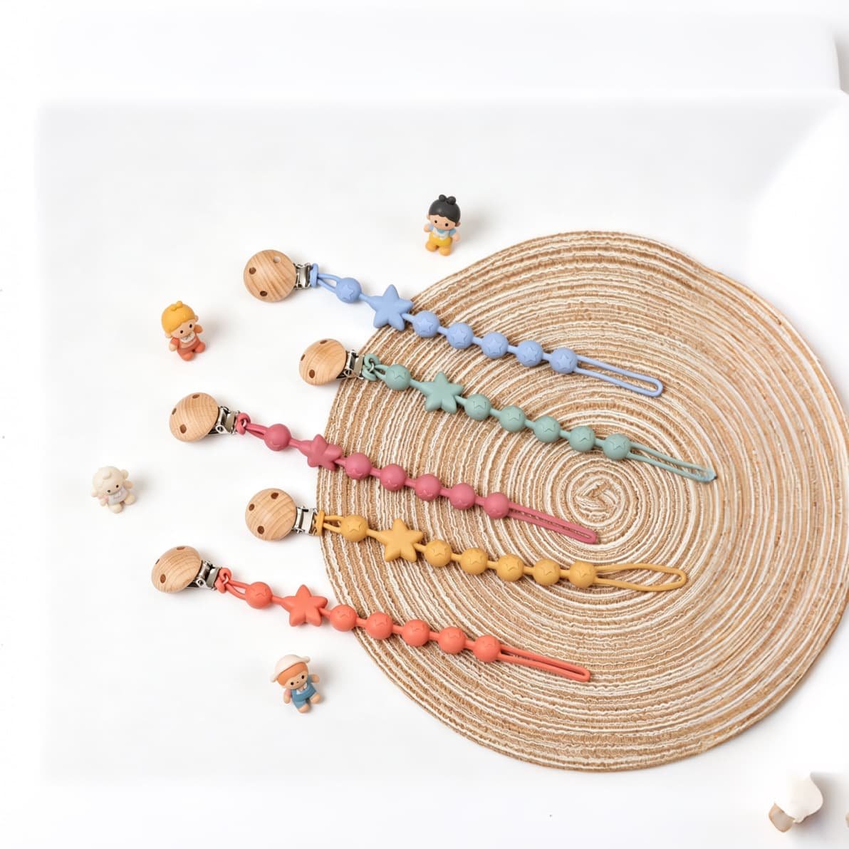 Middle East Hot-Selling Star-Shaped Silicone Pacifier Chain, Baby Beech Wood Pacifier Clip Chain, Teething Toy Anti-Drop Chain