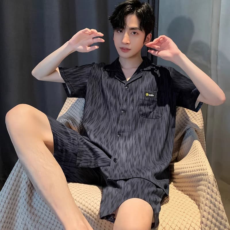 Cool Ice Silk Pajamas for Men 2025 New Summer Thin Short-Sleeved Pants for Teenagers Boys Home Wear Set
