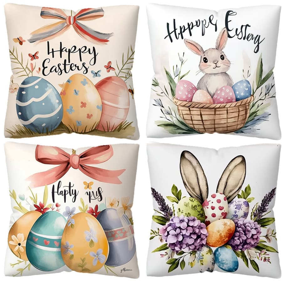 Cross-border Easter Egg Pillow Cover Cute Rabbit Flower Basket Decorative Cushion Cover Fresh and Cute Home Sofa Cushion Cover