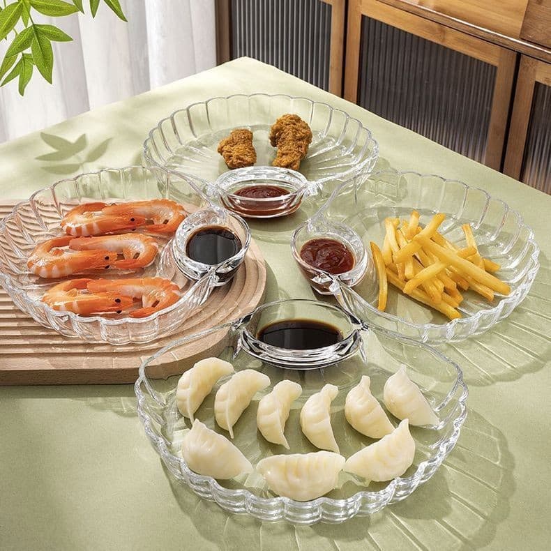 Shell-shaped dumpling plate with vinegar dish, household compartmentalized breakfast plate, creative dedicated dumpling plate, high-appeal sushi plate