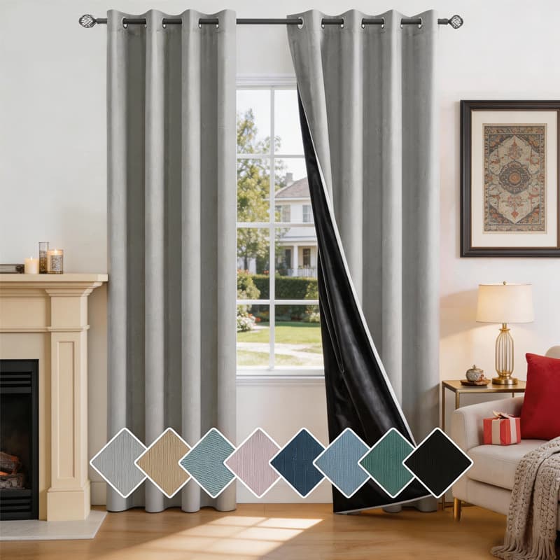 Cross-Border Hot-Selling Pongee Laminated Full Blackout Curtains, Heat-Insulating and Sun-Blocking Curtains, Temu Aliexpress In-Stock Dropshipping