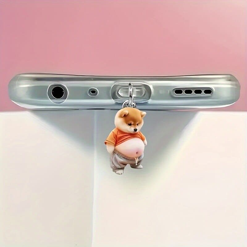 New Cross-Border 2D Cute Chubby Dog Phone Acrylic Dust Plug for iPhone, Type-C
