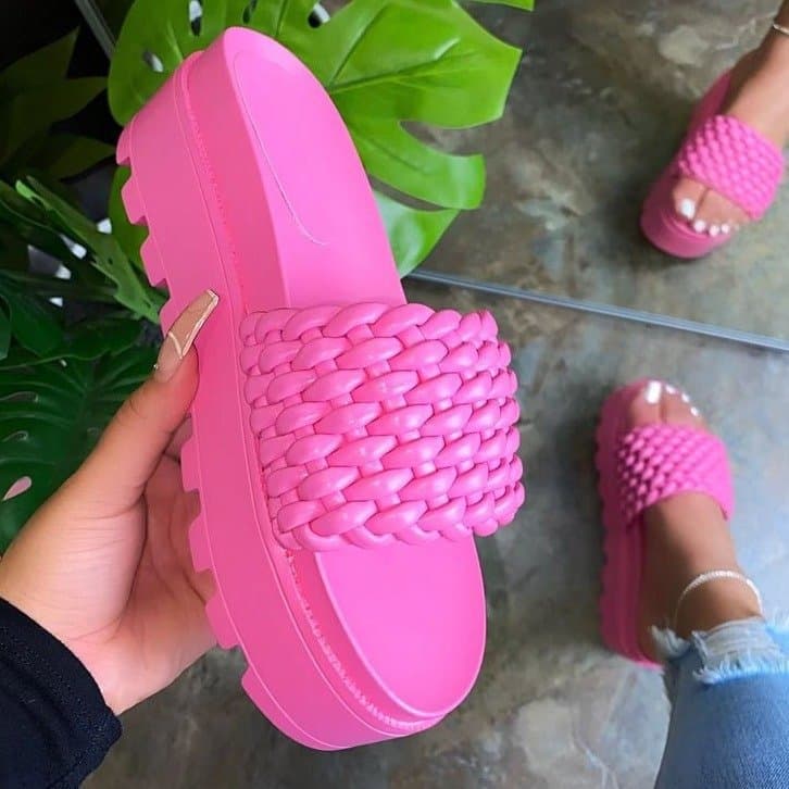 2025 Thick-Soled Slippers for Women, Platform Heel, In Stock, European and American Style, AliExpress Export, Mid-Heel Sandals, One-Strap Design