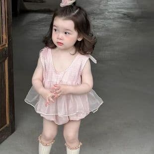 Baby Summer Clothes Thin Bodysuit Stylish Straps Romper for Girls Sweet Princess Crawlsuit