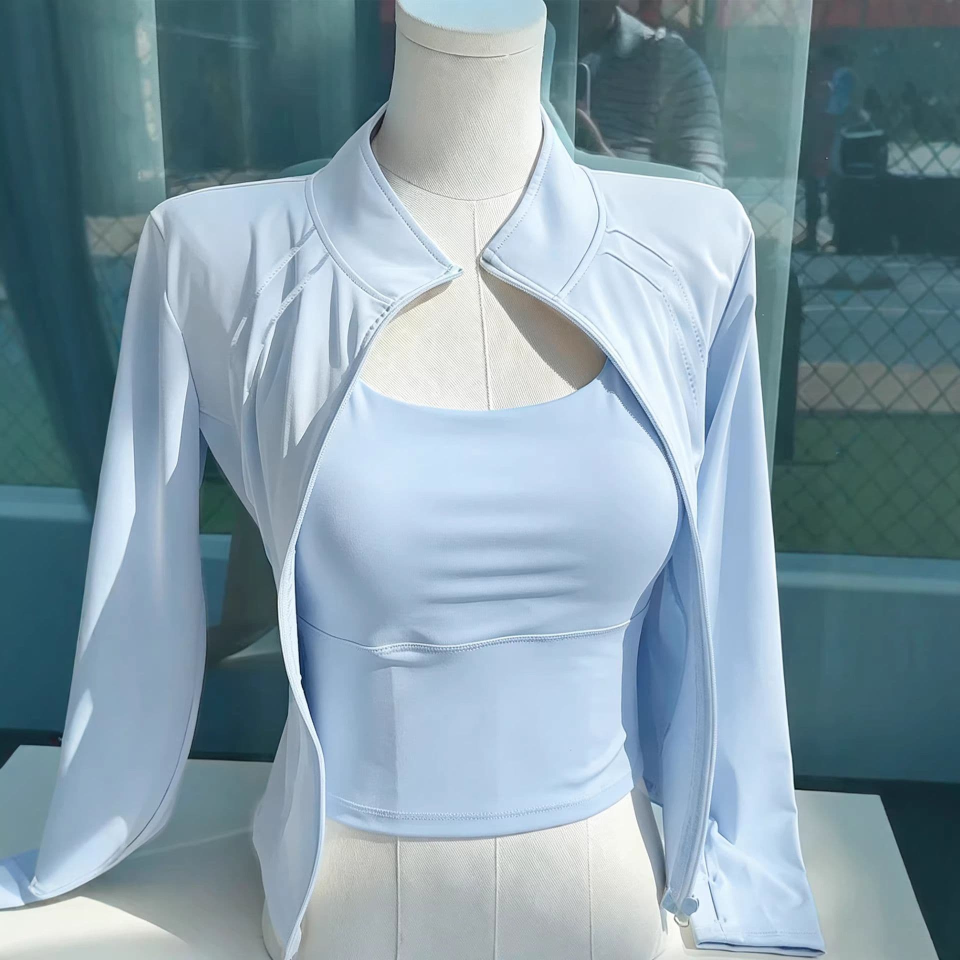 Black Sun Protection Jacket Women Summer Waist-Tight Windbreaker Lightweight Outerwear Slim Yoga Top Ice-Feel Skin Jacket