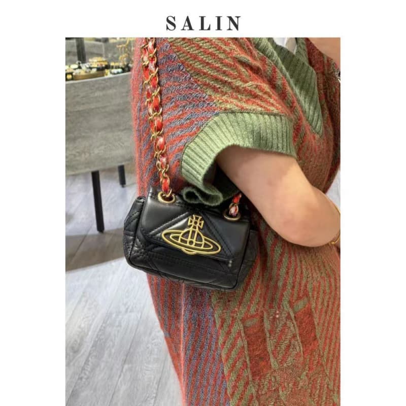 Saturn rhombus chain small waste bag retro versatile high-end mini crossbody Queen Mother armpit bag