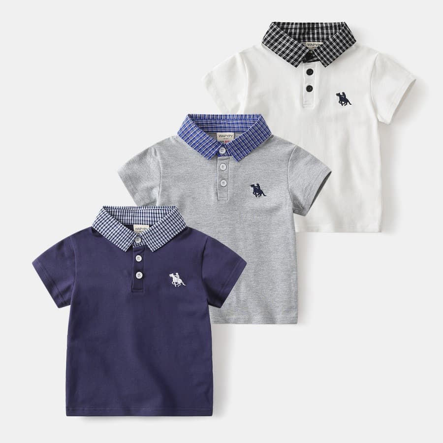 Boys Short Sleeve Polo Shirt Grid Collar Kids T-Shirt 2026 Summer Style Mid-Child Thin Fashion Premium Top